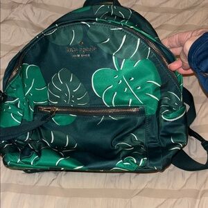 Kate Spade Dark Green Leaf Pattern Backpack